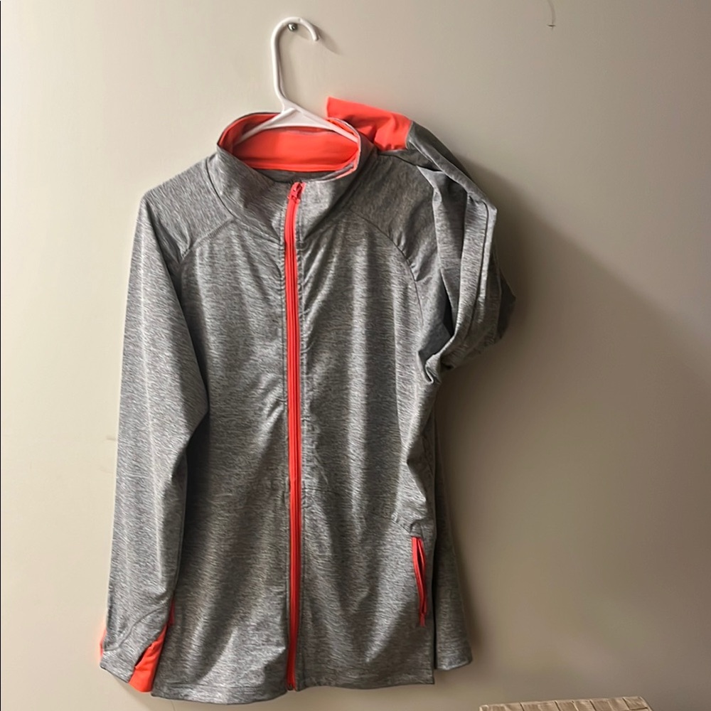 Gray and Orange Zip-Up Jacket